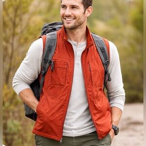 Orvis Utility Vest Men’s Medium Rust Full Zip Gorpcore Hiking Fishing Outdoor